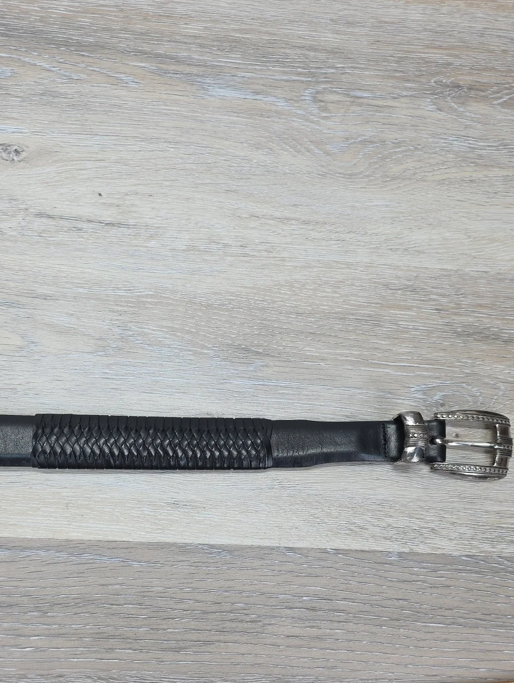 Brighton Onyx Black Leather Belt w/ woven Design & Silver Accents & Buckle 56